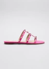 Valentino Garavani Rockstud Leather T-strap Flat Sandals In Pink