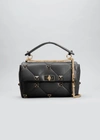 Valentino Garavani Roman Stud Large Leather Shoulder Bag In 0no Nero