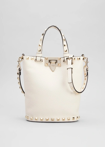 Valentino Garavani Rockstud Calfskin Hobo Crossbody Bag In I16 Light Ivory