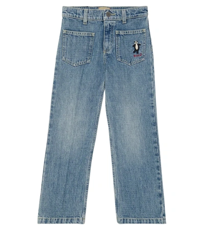 Gucci Kids' Embroidered Straight-leg Jeans In Light Blue/mix