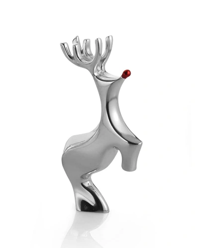 Nambe Holiday Miniature Red-nosed Reindeer Figurine In Metallic Silver