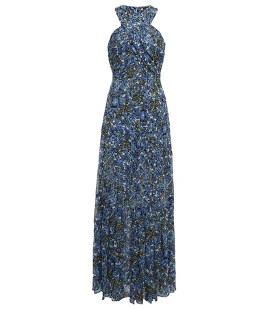 Veronica Beard Florencia Floral Crossover Neck Sleeveless Silk Dress In Blue Multi