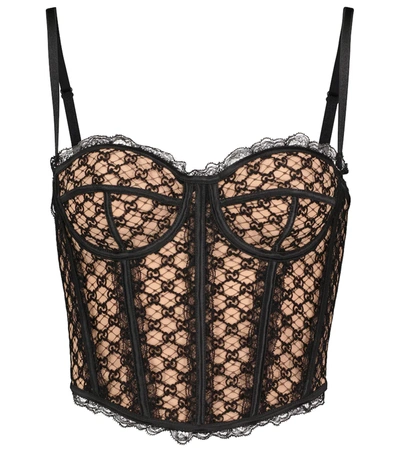 Gucci Gg Mesh And Lace Bustier In Black