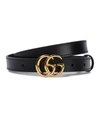 Gucci Glossy Finish Regular Belt With Bold Double G Buckle In Black