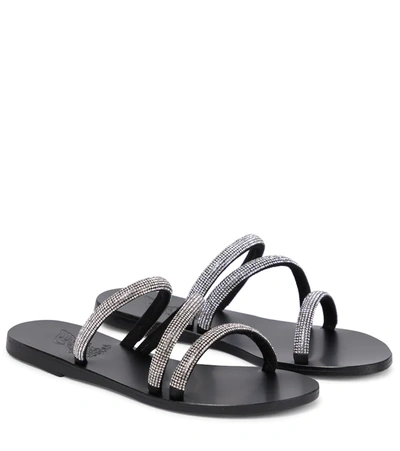 Ancient Greek Sandals Ladies Black Polytimi Diamante Flat Sandals
