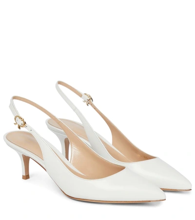 Gianvito Rossi Ribbon Sling 55 Leather Slingback Pumps In Bian