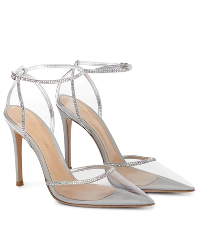 Gianvito Rossi Crystal Sabin 105 Embellished Pumps In Trasp+silver