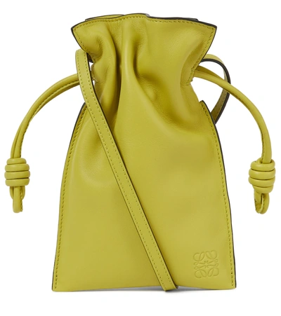Loewe Flamenco Leather Pocket Clutch-on-strap In Lime Yellow