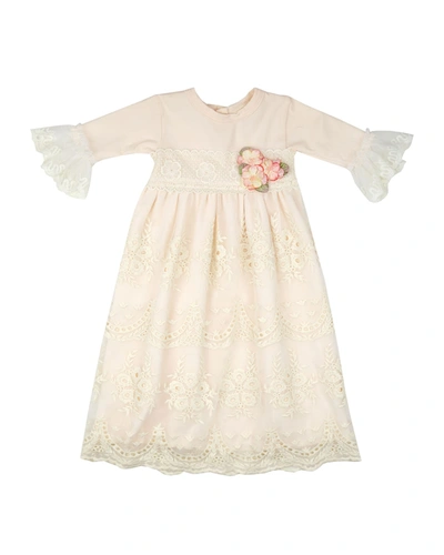 Haute Baby Babies' Girl's Peach Blush Ruffle Lace Dress W/ Headband