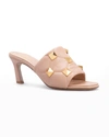 Valentino Garavani Roman Stud Quilted Napa Slide Sandals In Pink