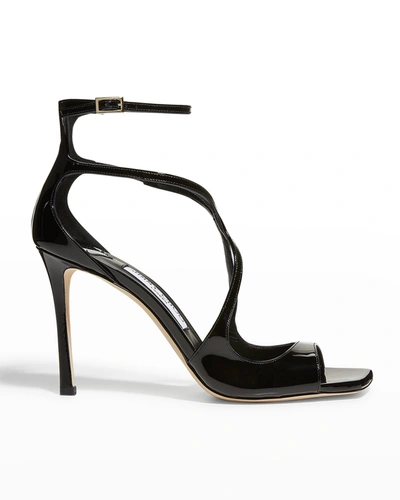 Jimmy Choo Azia Patent Ankle-strap Sandals In Black