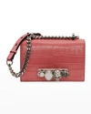 Alexander Mcqueen Jeweled Mini Mock-croc Satchel Bag In Coral