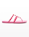 Valentino Rockstud Tonal Summer Thong Sandals In Pink/red
