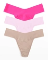 Hanky Panky Breathe Natural-rise Thongs 3-pack In Provocative Pink