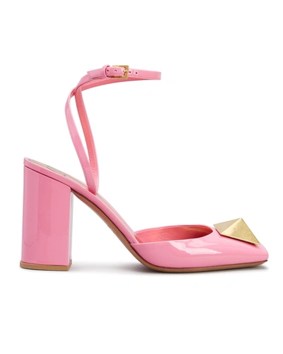 Valentino Maxi Stud 90mm Patent Slingbacks In Pink