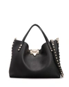 Valentino Rockstud Calfskin Small Tote Bag In 44a Nero Rose Qua