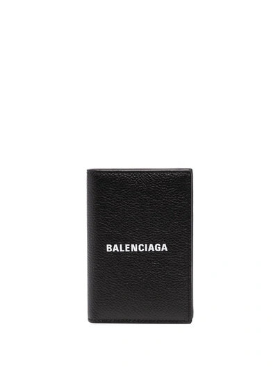 Balenciaga Vertical Bi-fold Leather Wallet In Black