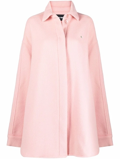 Raf Simons Logo-patch Oversized Wool Coat In Pink