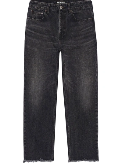 Balenciaga Raw-cut Slim-leg Jeans In Grey
