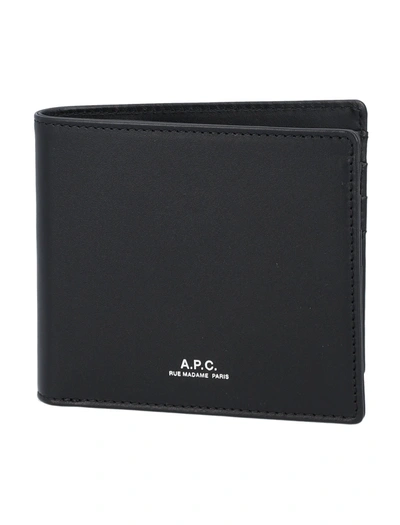 Apc Black Billfold Wallet With Logo Print