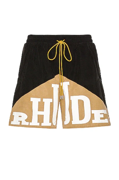 Rhude Wide-leg Logo-print Shell Drawstring Shorts In Black