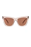 Saint Laurent Kate Sunglasses In Shiny Transparent Powder