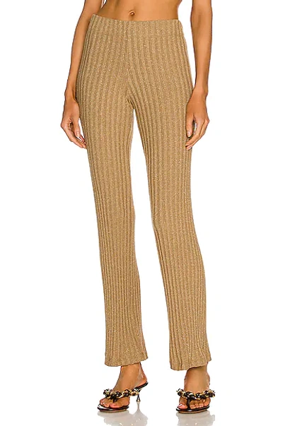 Enza Costa Lurex Sweater Rib Pant In Sand & Gold