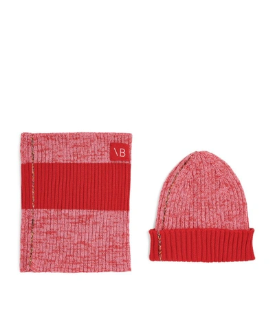 Victoria Beckham Kids' X The Woolmark Company Wool Mouline Snood And Beanie Gift Set In Red