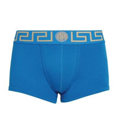 Versace Long Stretch Cotton Trunks In Blue