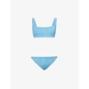 Hunza G Womens Mid Blue Xandra Crinkled Bikini Set 1 Size