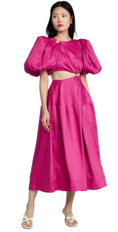 Aje Vanades Ring-embellished Linen-blend Dress In Pink