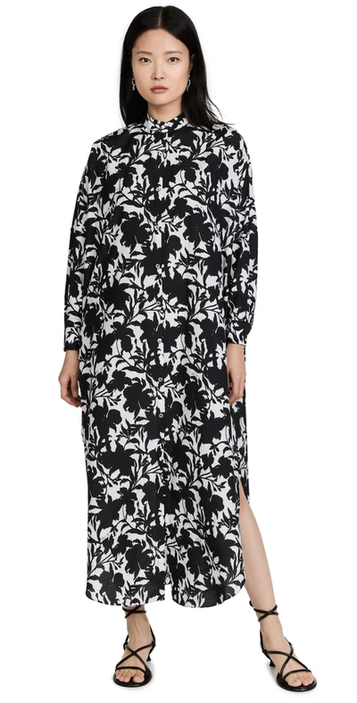 Adam Lippes Floral-print Cotton And Silk-blend Voile Kaftan In Black Ikat