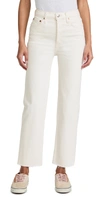 Re/done Originals High-rise Ankle Crop Frayed Skinny Jeans In Vintage White