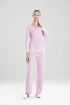 NATORI LUXE SHANGRI-LA LONG SLEEVE PAJAMAS SET,F76356-SOFT LAVENDER-XL