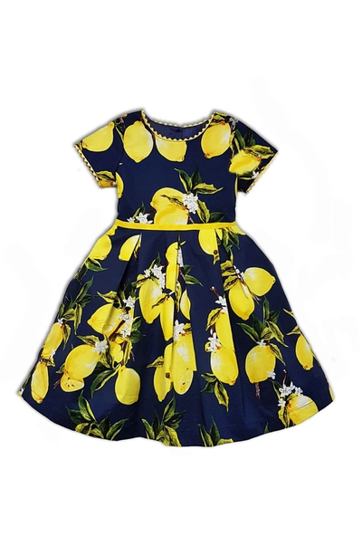 Joe-ella Kids' Lemon Print Dress In Navy