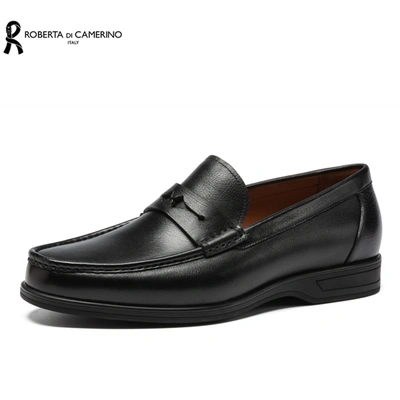 Roberta Di Camerino Roberta意大利诺贝达男鞋新品商务休闲皮鞋男士牛皮套脚乐福鞋 黑色 （欧码） In Black