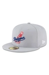 NEW ERA NEW ERA GRAY LOS ANGELES DODGERS COOPERSTOWN COLLECTION WOOL 59FIFTY FITTED HAT,11590971