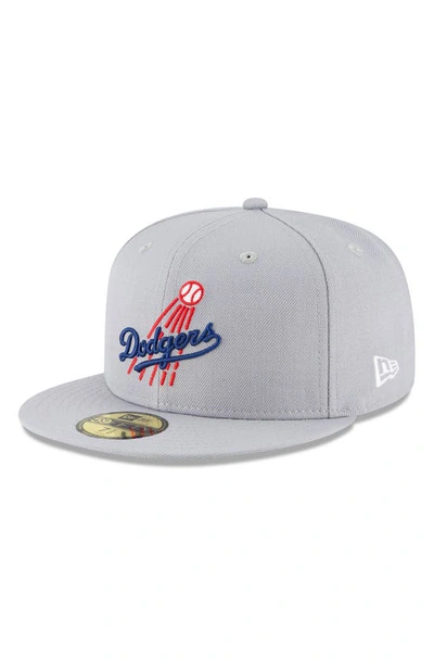 New Era Men's Gray Los Angeles Dodgers Cooperstown Collection Logo 59fifty Fitted Hat In Grey/grey