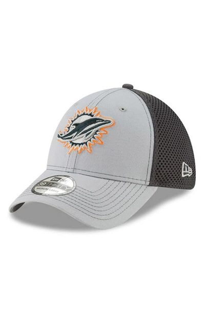 New Era Men's Gray And Graphite Miami Dolphins Primary Logo Grayed Out Neo 2 39thirty Flex Hat In Gray,graphite