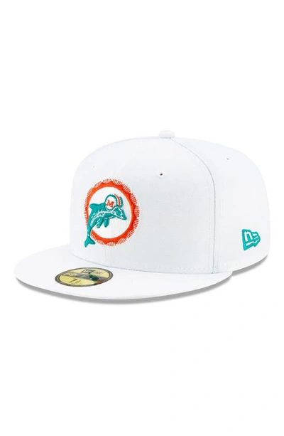New Era Men's White Miami Dolphins Historic Omaha Low Profile 59fifty Fitted Hat