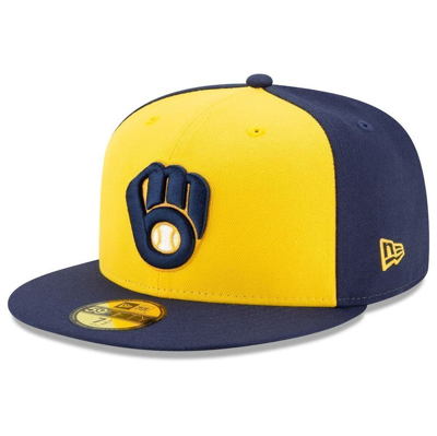 NEW ERA NEW ERA NAVY/YELLOW MILWAUKEE BREWERS ALTERNATE AUTHENTIC COLLECTION ON-FIELD 59FIFTY FITTED HAT,70538706