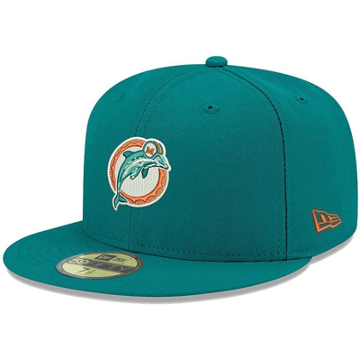 New Era Men's Aqua Miami Dolphins Omaha Throwback 59fifty Fitted Hat