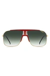 Carrera Eyewear Carrera 65mm Rectangular Sunglasses In Red Gold / Green Shaded