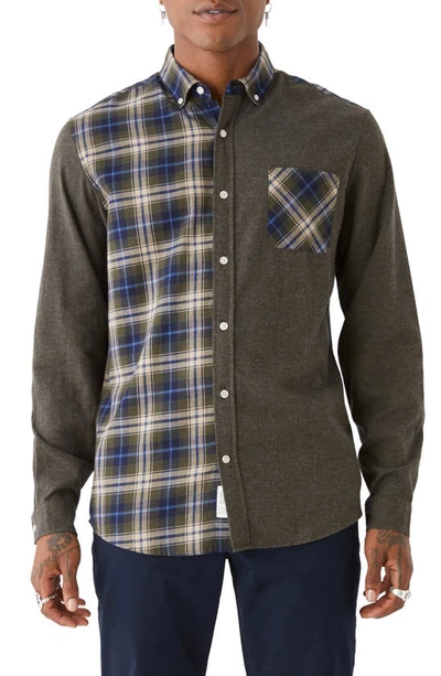 Frank + Oak Colorblock Flannel Button-up Shirt In Green