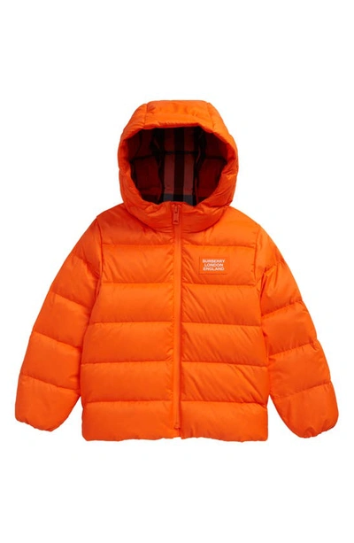 Burberry Kids Orange Logo Appliqué Hooded Puffer Jacket