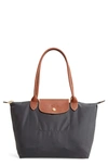 Longchamp Le Pliage Small Top Handle Nylon Handbag In Gunmetal
