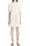Nicole Miller Embroidered Cotton Poplin Swing Dress In White