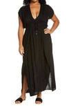 Elan Wrap Maxi Cover-up Dress In Black