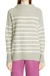 Vince Breton Stripe Funnel Neck Cashmere Sweater In Grey