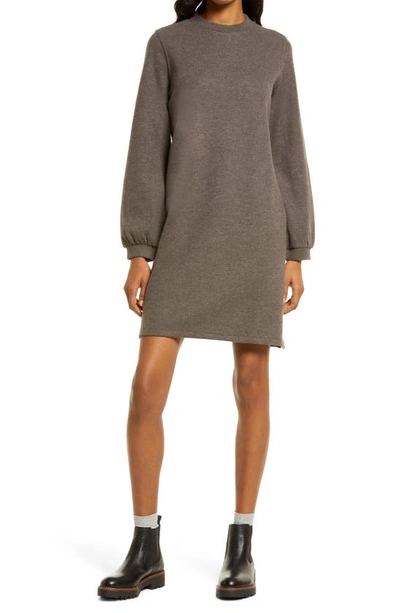 Madewell Brushed Ribbed Mock Neck Minidress In Heather Cocoa